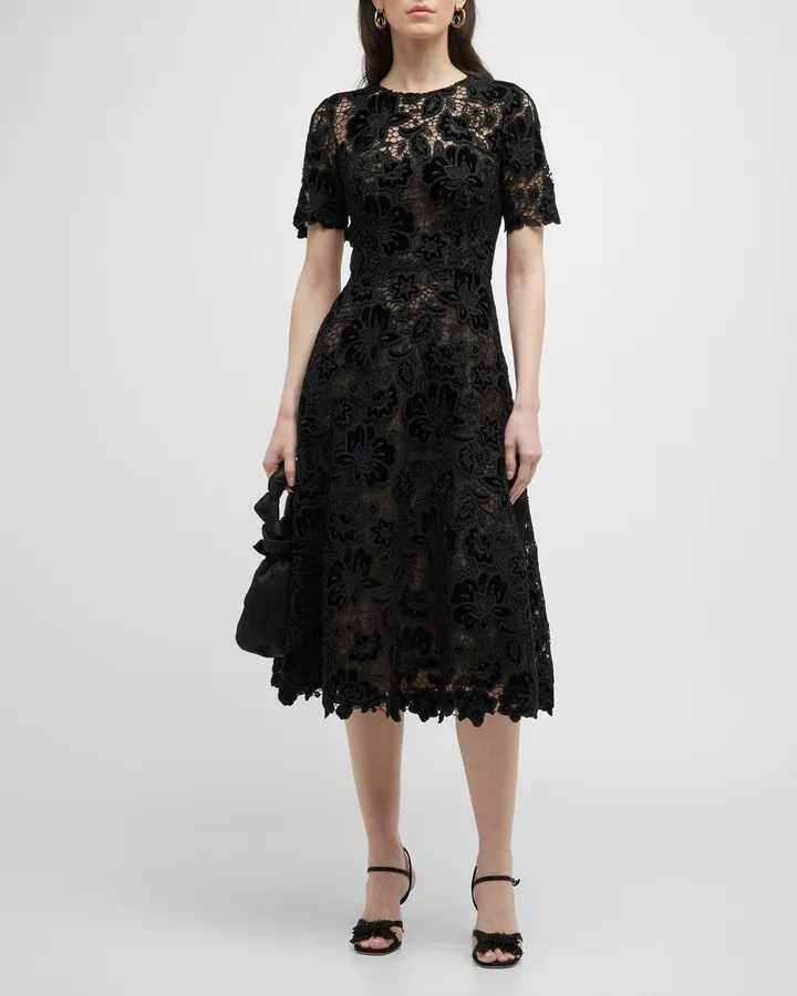 Floral Lace Scallop Midi Dress