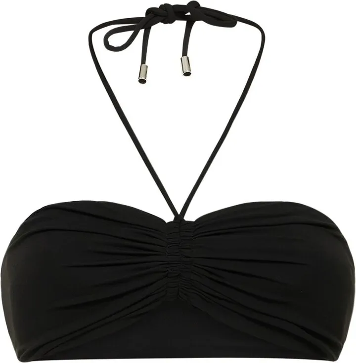 Stretch jersey self-tie bandeau top