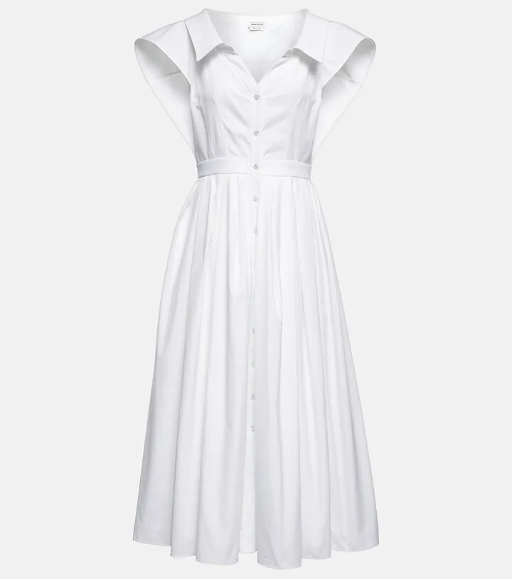 Collared cotton poplin midi dress