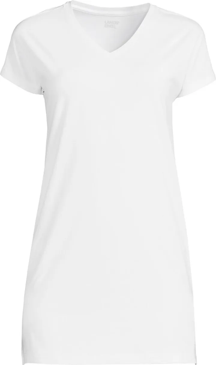 Lands' End Women's Short Sleeve Jersey Extra Long V-neck Tunic