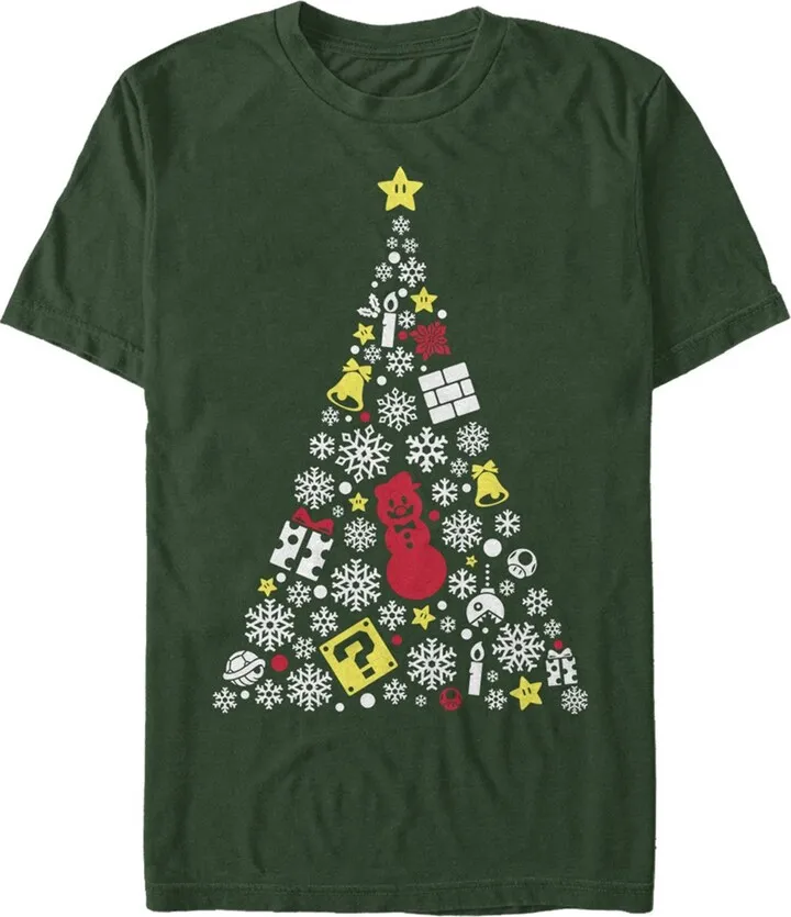 Men's Nintendo Christmas Evergreen Mario T-Shirt - Dark Green - Large