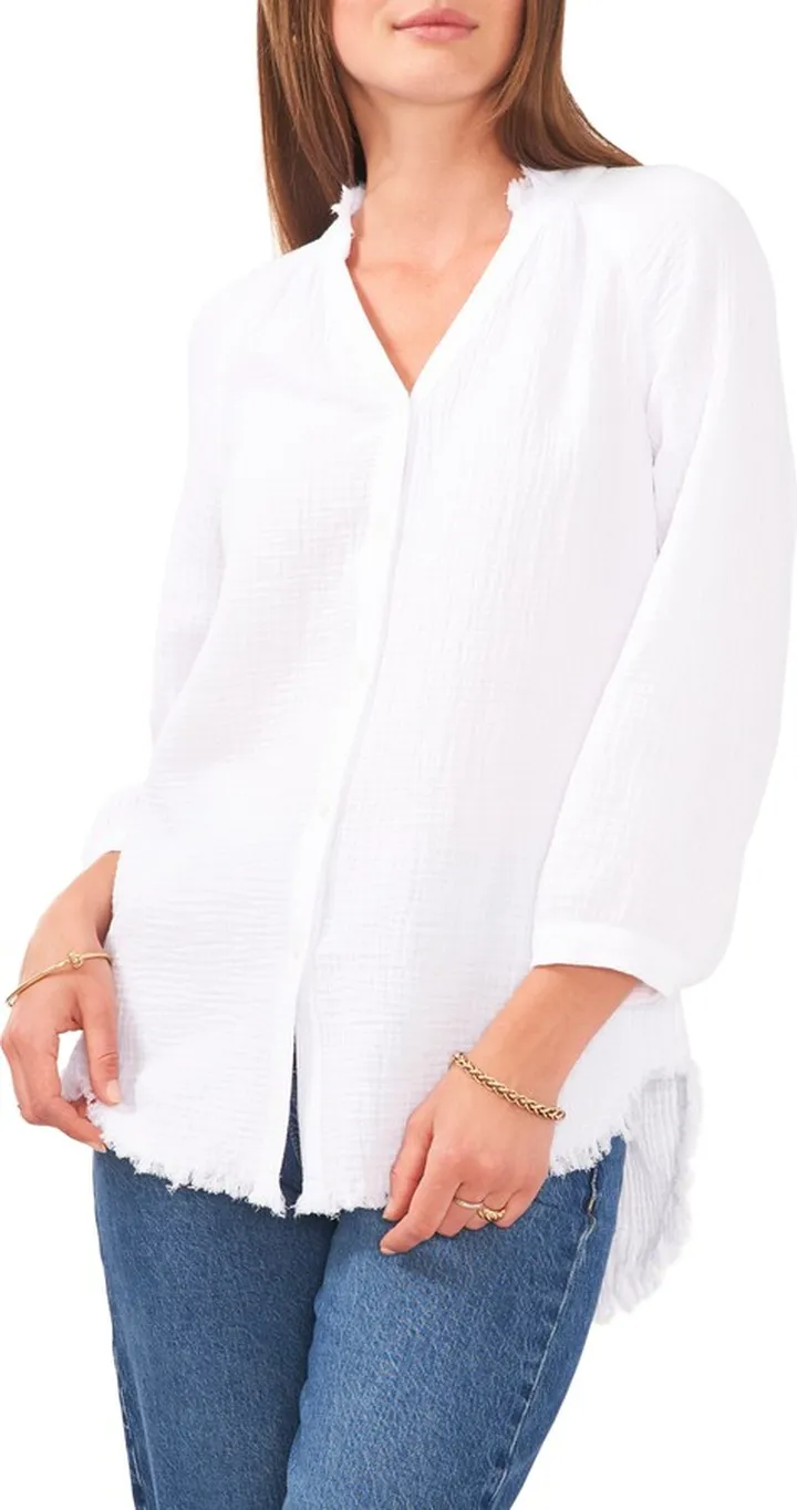 Gauzy Fray Hem Tunic Top