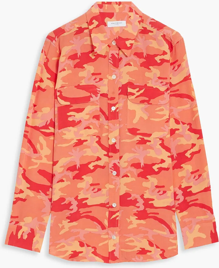 Slim Signature camouflage-print washed-silk shirt
