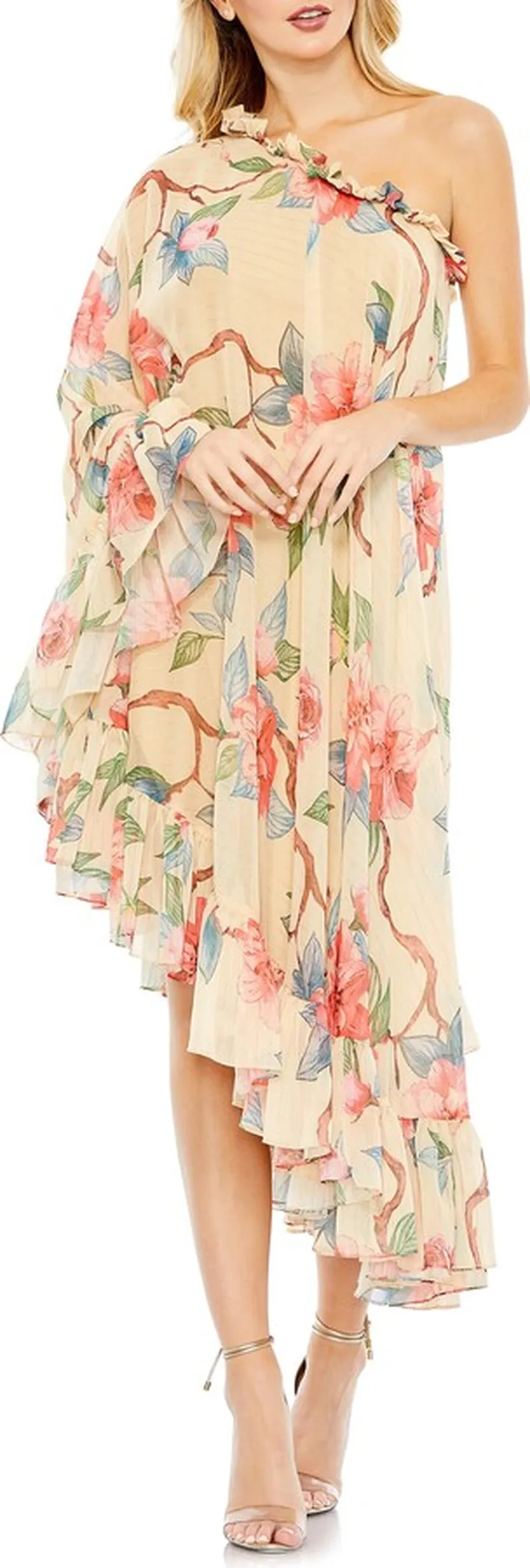 Floral One-Shoulder Asymmetric Cocktail Dress