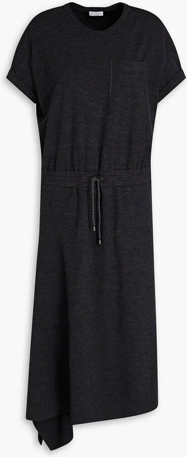 Asymmetric bead-embellished stretch-wool midi dress
