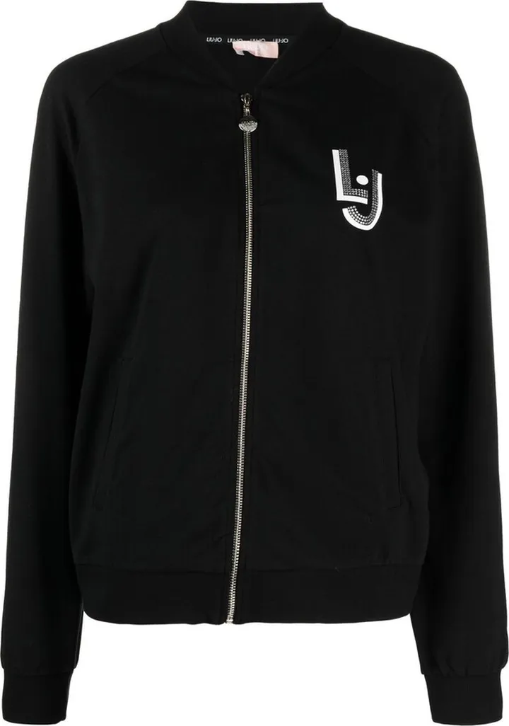 Rhinestone-Embellished Logo Bomber Jacket