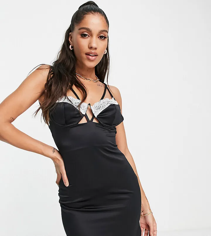 ASYOU satin lace cup mini dress in black