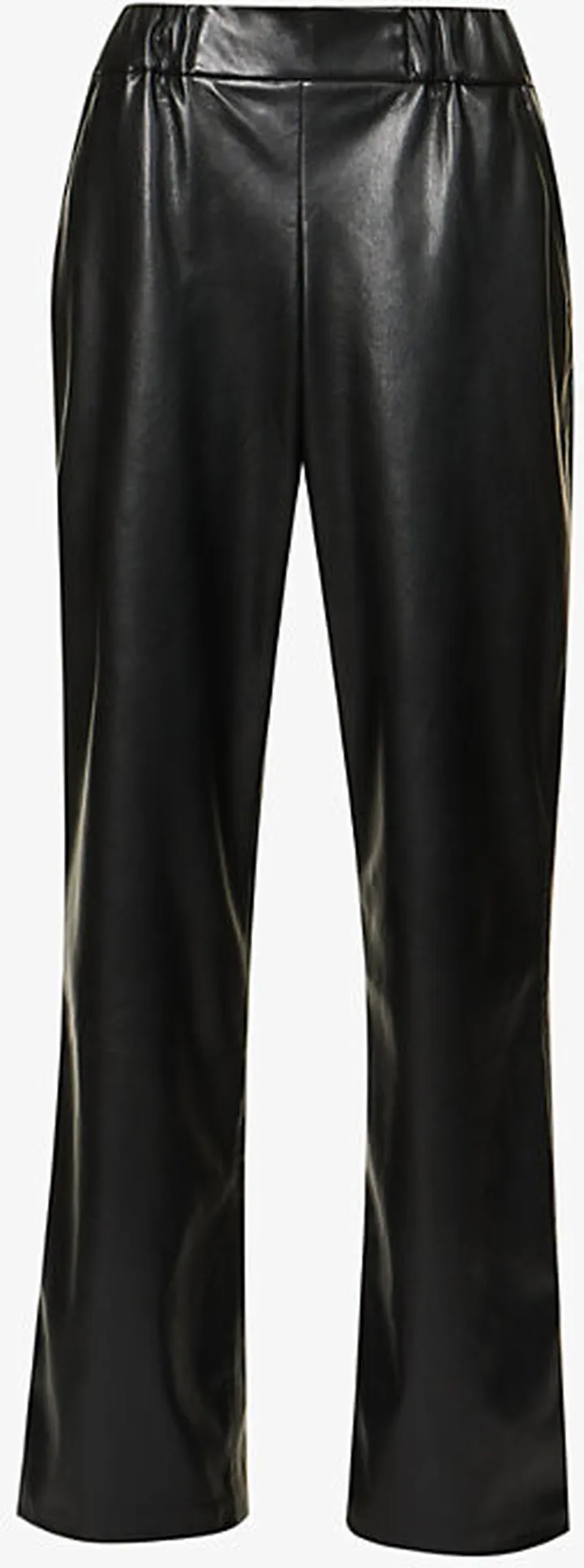 Womens Black Koa tructured-waist Mid-rise Wide-leg Faux-leather Trousers