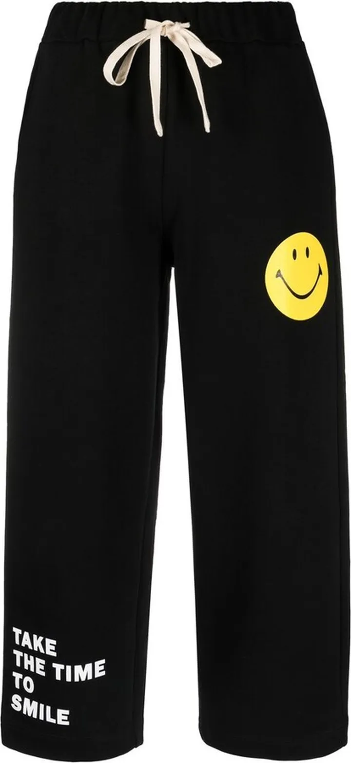 Cropped Slogan-Print Track Pants