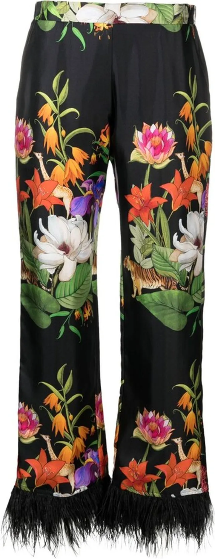 Black Safari Print Silk Cropped Trousers