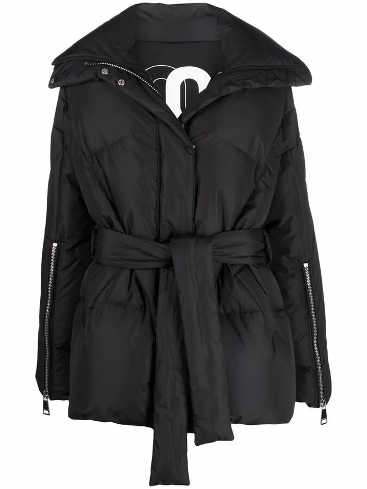 Tied-Waist Feather-Down Puffer Jacket