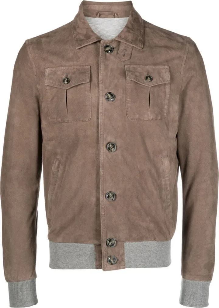 Flap-Pocket Suede Jacket