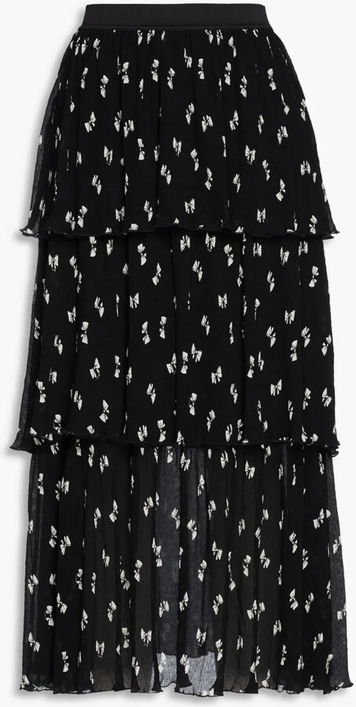 Jiona tiered printed crepon midi skirt