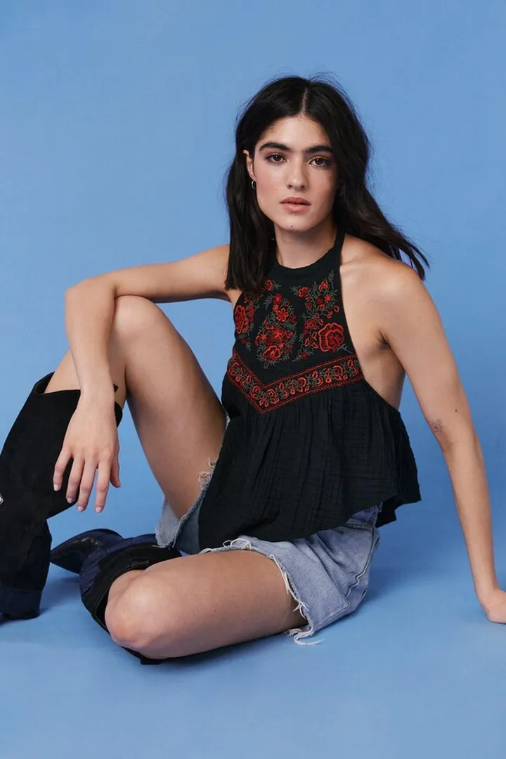 Nasty Gal Womens Embroidered Halterneck Sleeveless Top