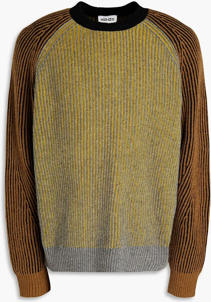 Color-block ribbed wool sweater