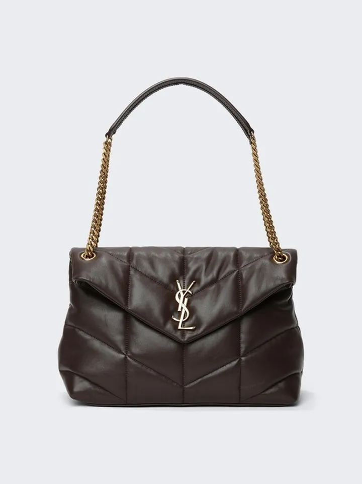 Medium Chain Quilted Puffer Bag Dark Ganache
