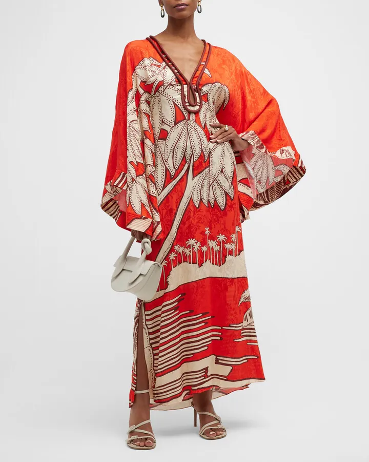 Africa Oriental Kimono-Sleeve Maxi Tunic Dress