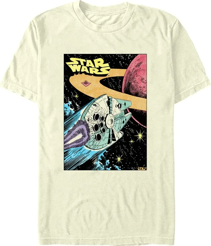 Men's Star Wars: A New Hope Millennium Falcon Comic Book Poster T-Shirt - Beige - 3X Large