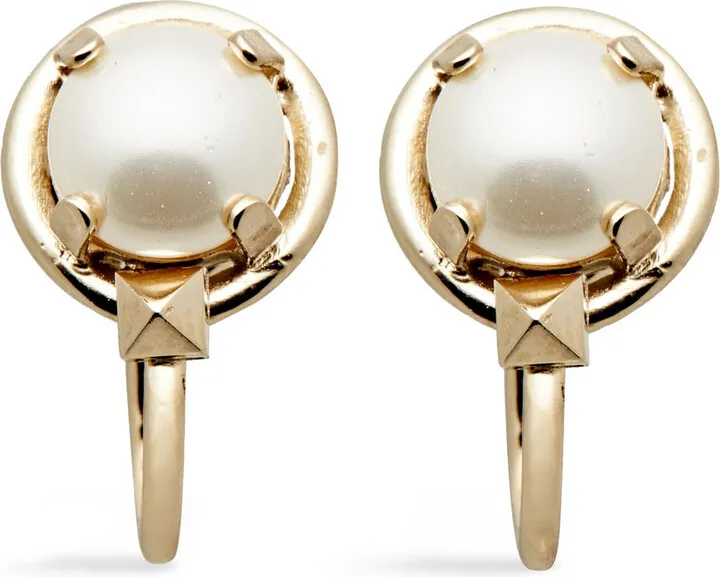 Gold-tone faux pearl clip earrings