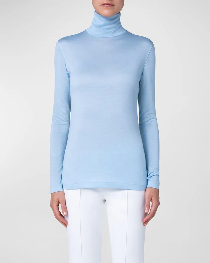 Mock-Neck Long-Sleeve Cashmere-Silk Top