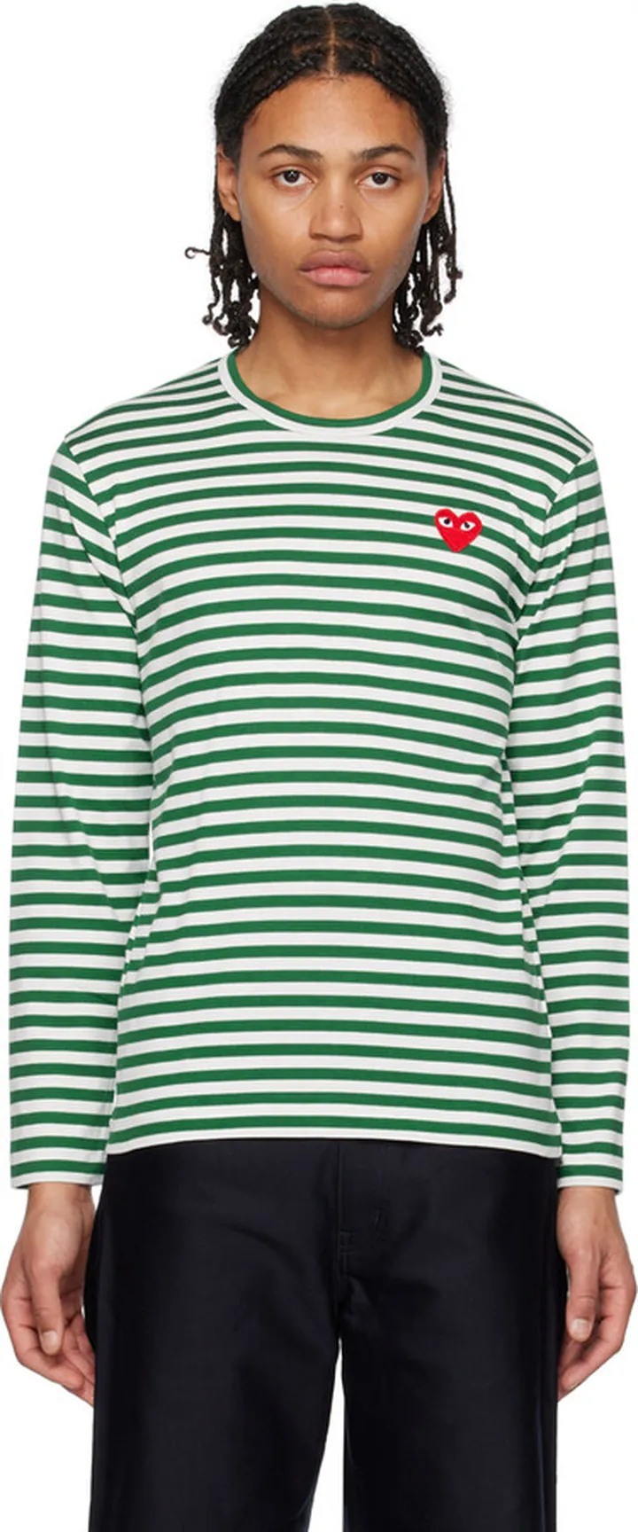 Comme des Garçons Play Green & White Heart Long Sleeve T-Shirt