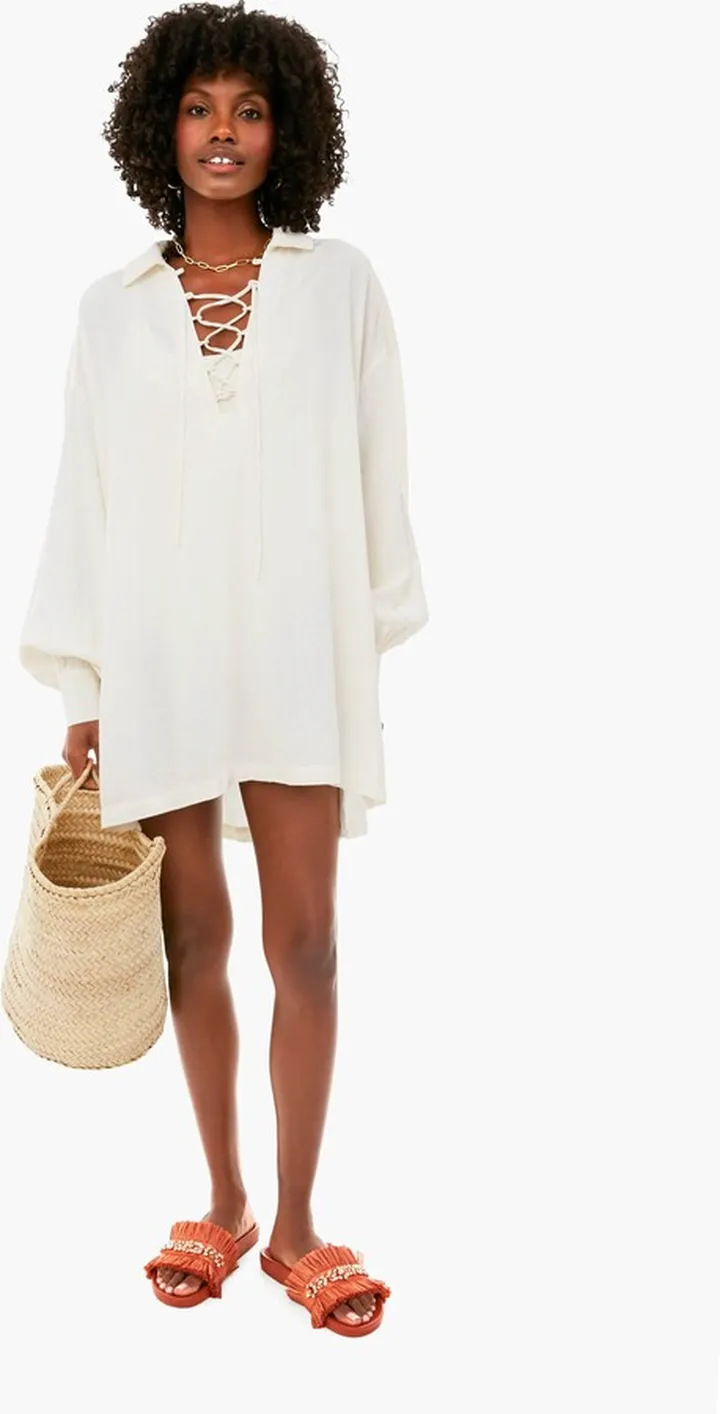 Off White Lace-Up Caftan