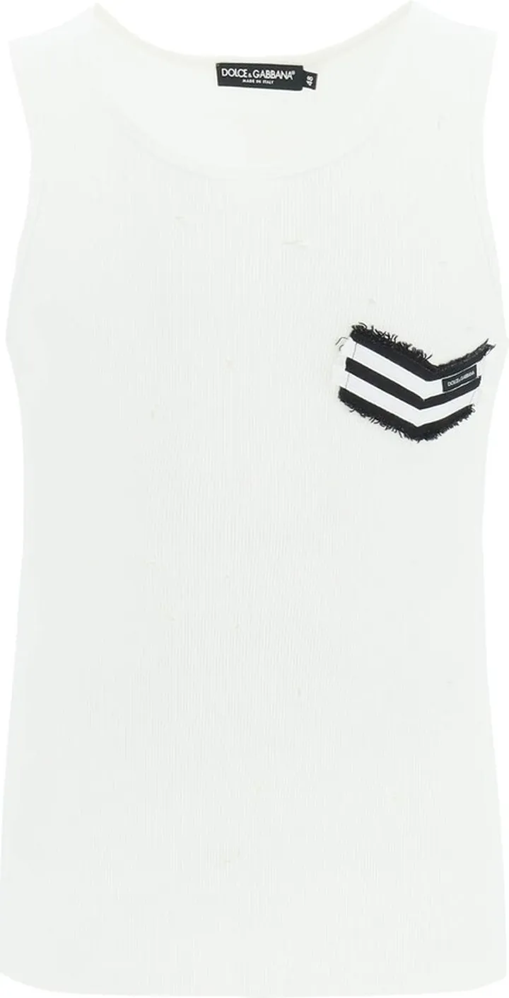 Distressed Rib Tank Top With Patch