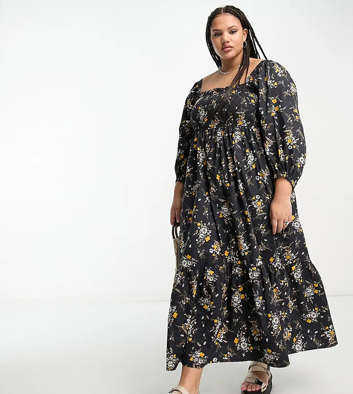 Reclaimed Vintage Plus maxi dress in black floral