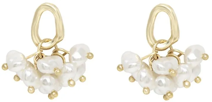 Gold Tone Acrylic Pearl Cluster Earrings