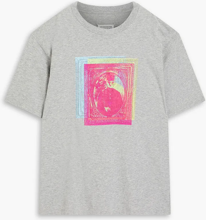 Mélange printed cotton-jersey T-shirt