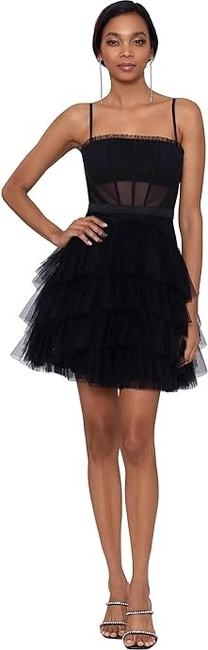 Betsy & Adam Short Corset Mesh Dress (Black) Women's Dress
