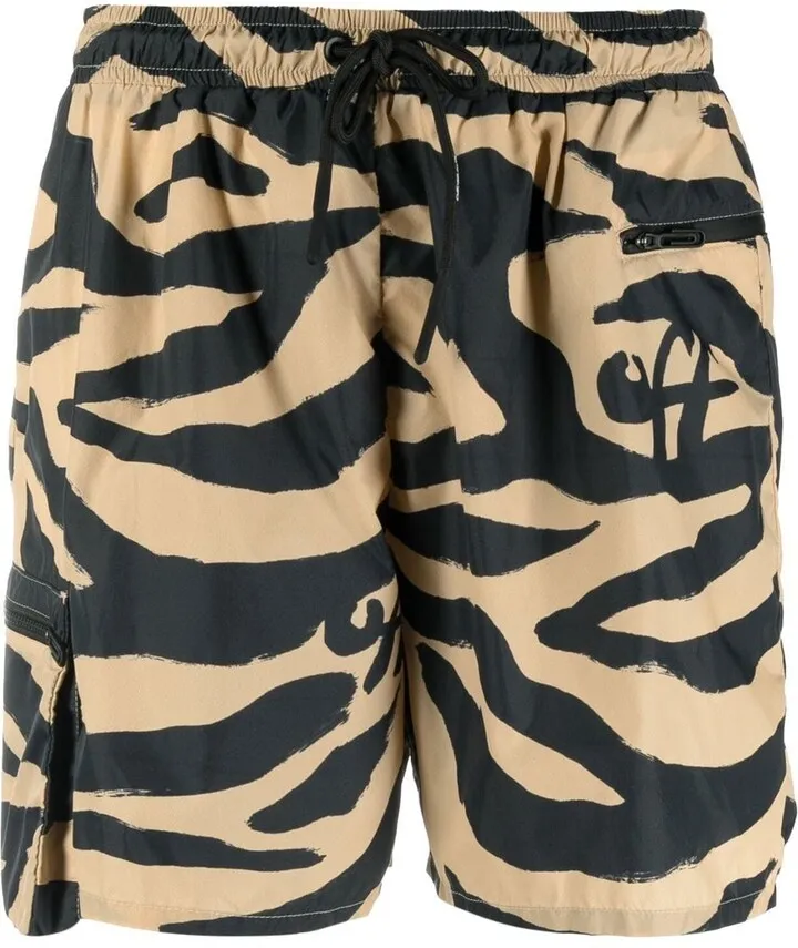 Tiger Print Elasticated-Waistband Shorts