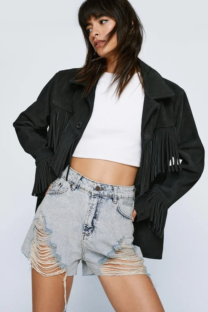 Nasty Gal Womens High Waisted Distressed Denim Shorts