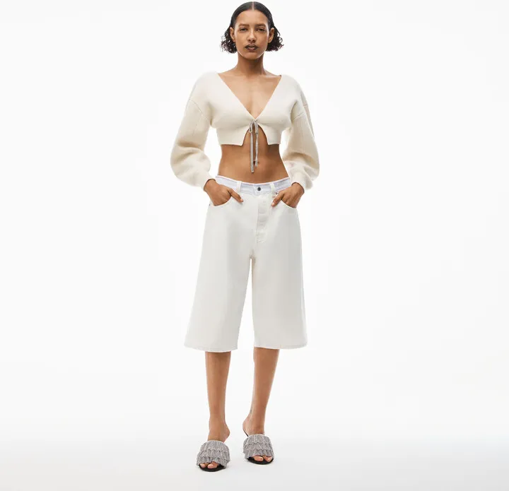 Alexander Wang Unisex Logo Board Short In Natural Denim Vintage White