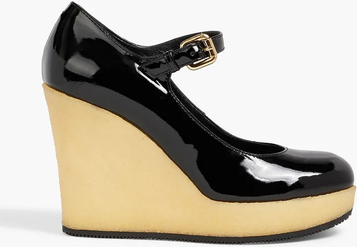 Patent-leather Mary Jane wedge pumps