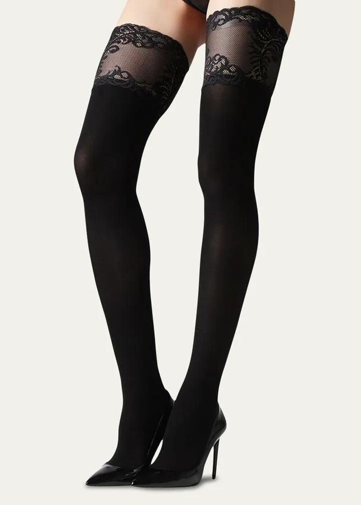 Feathers Opaque Stay-Up Thigh Highs