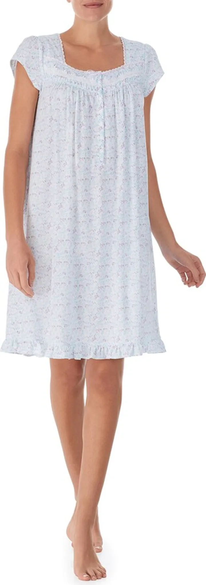 Floral Print Cap Sleeve Cotton Jersey Short Nightgown