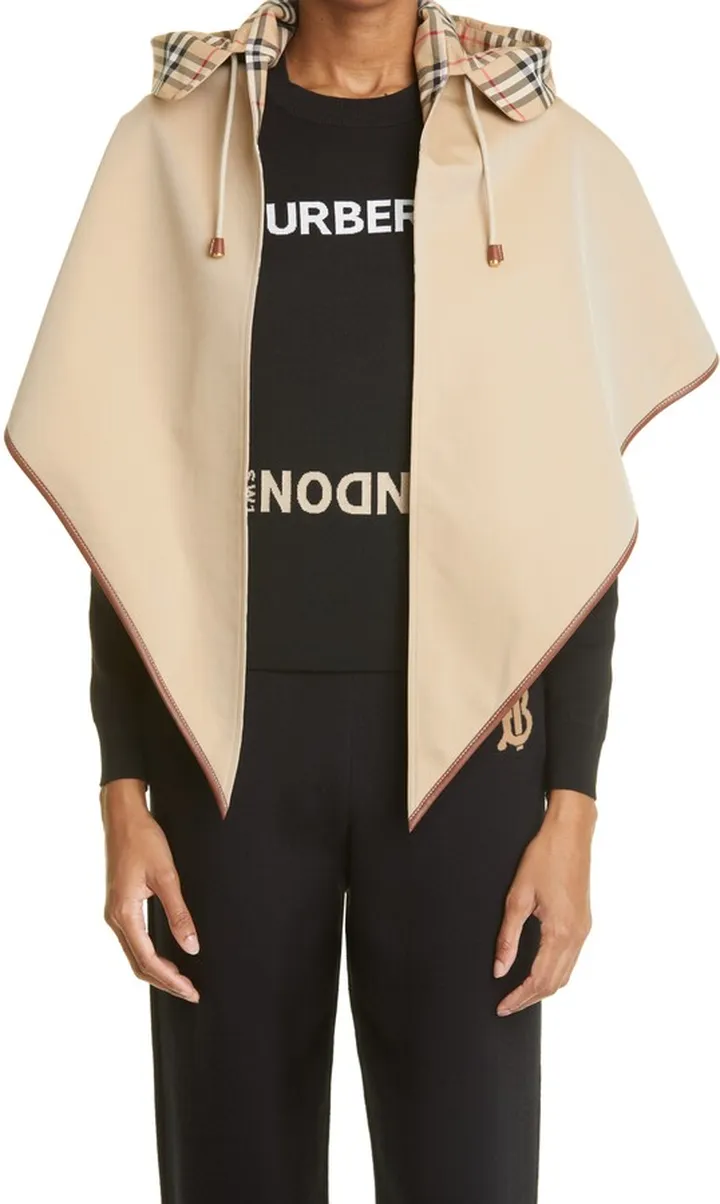 Leather Trimmed Cotton Hooded Cape
