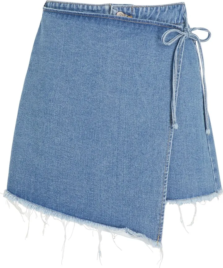 Organic Cotton Denim Wrap Mini Skirt Denim Shorts Blue