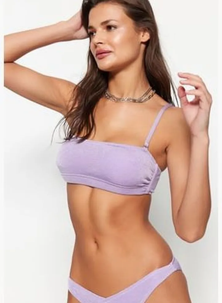 Lilac Strapless Glittery Bikini Top TBESS23BU00155