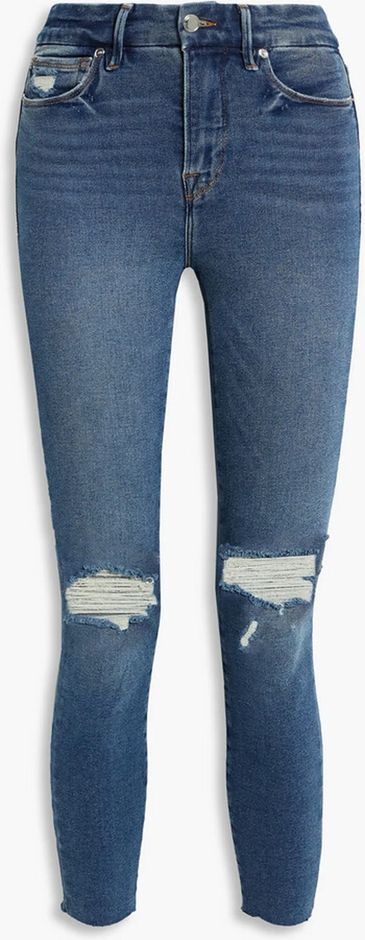 Good Waist cropped distressed mid-rise skinny jeans