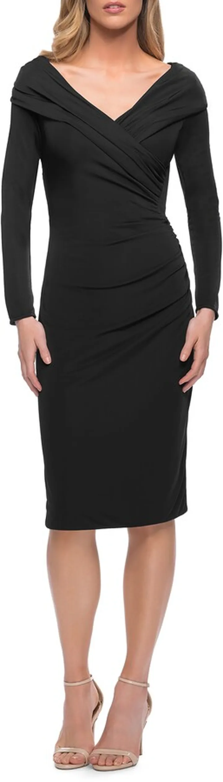 Long Sleeve Ruched Cocktail Dress