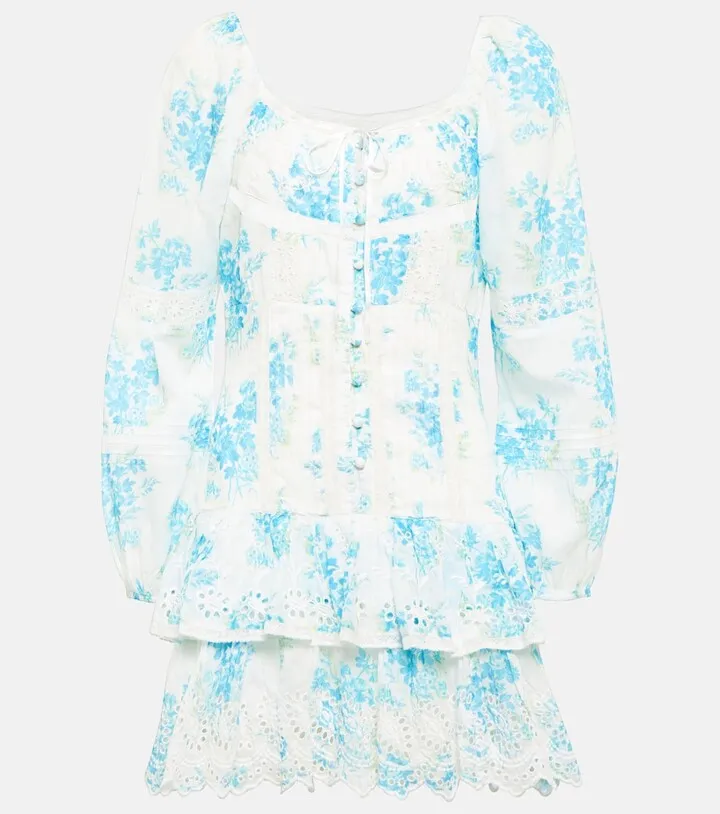 Tayton lace-trimmed floral minidress