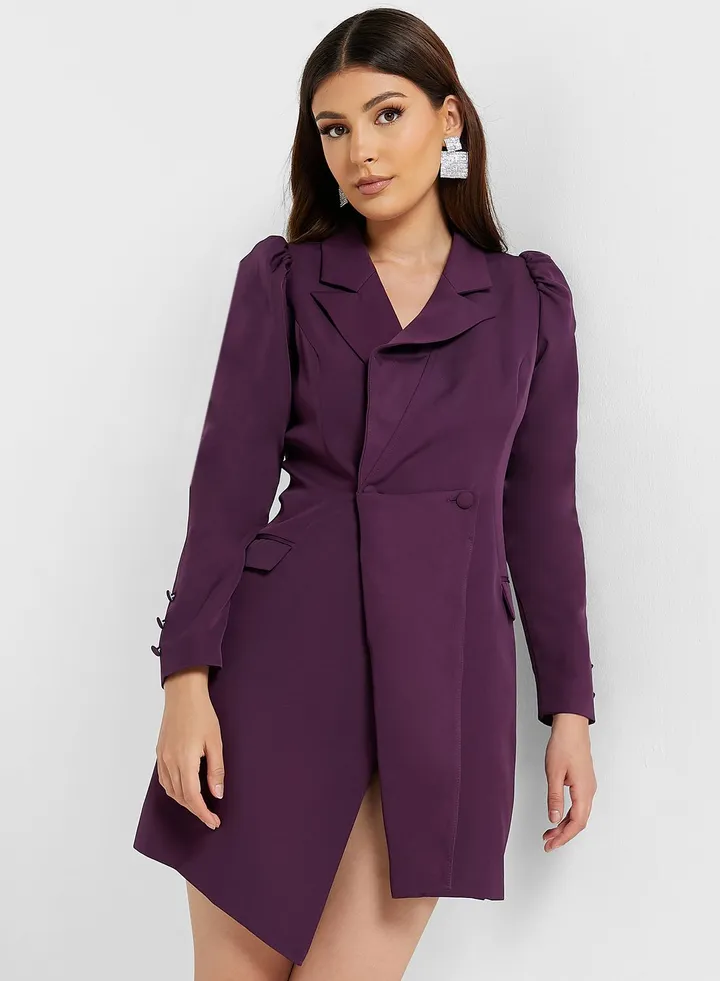 Puff Sleeve Pocket Detail Dress