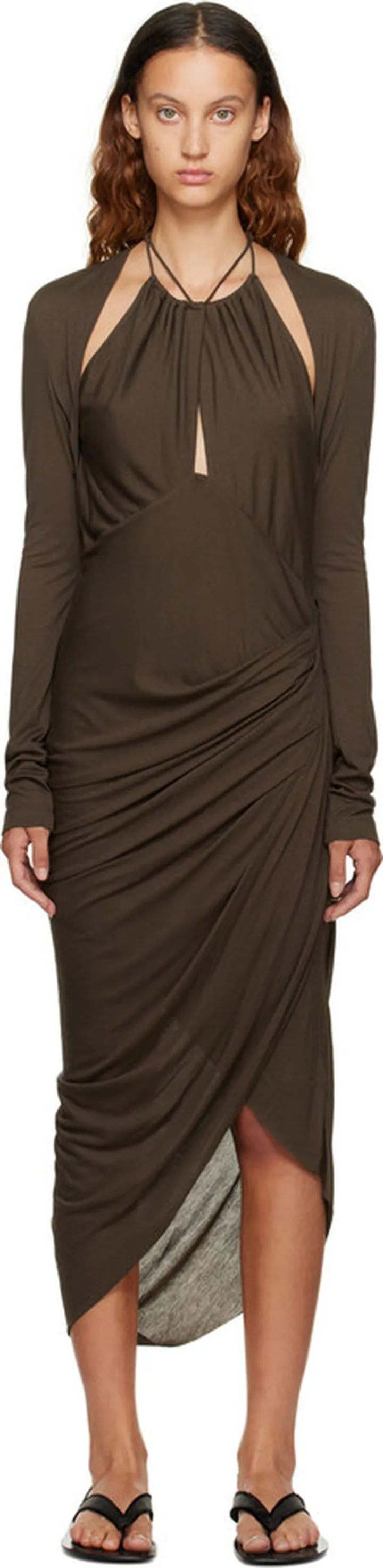 Helmut Lang Green Long Sleeve Halter Midi Dress