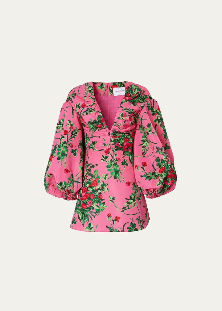 Floral Print Ruched Mini Dress with Balloon Sleeves
