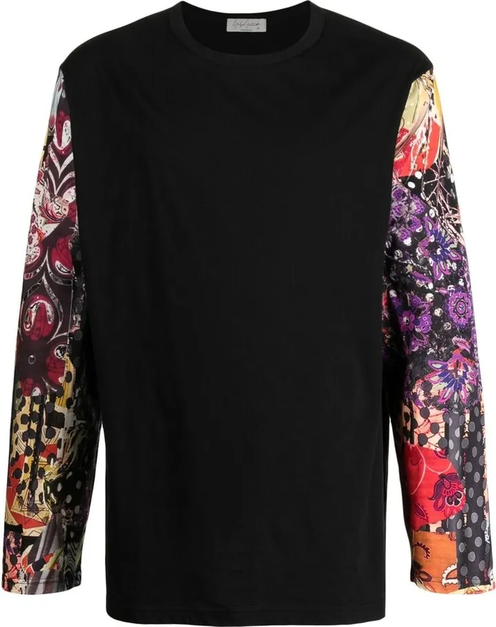 patchwork-design long-sleeve T-shirt