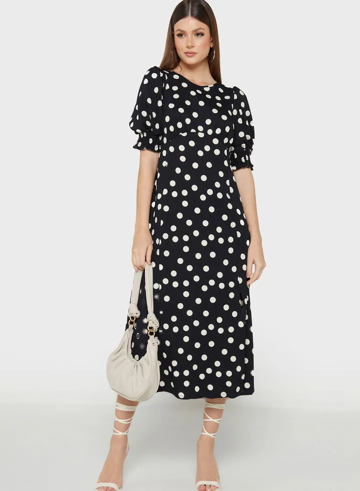 Puff Sleeve Printed Dress