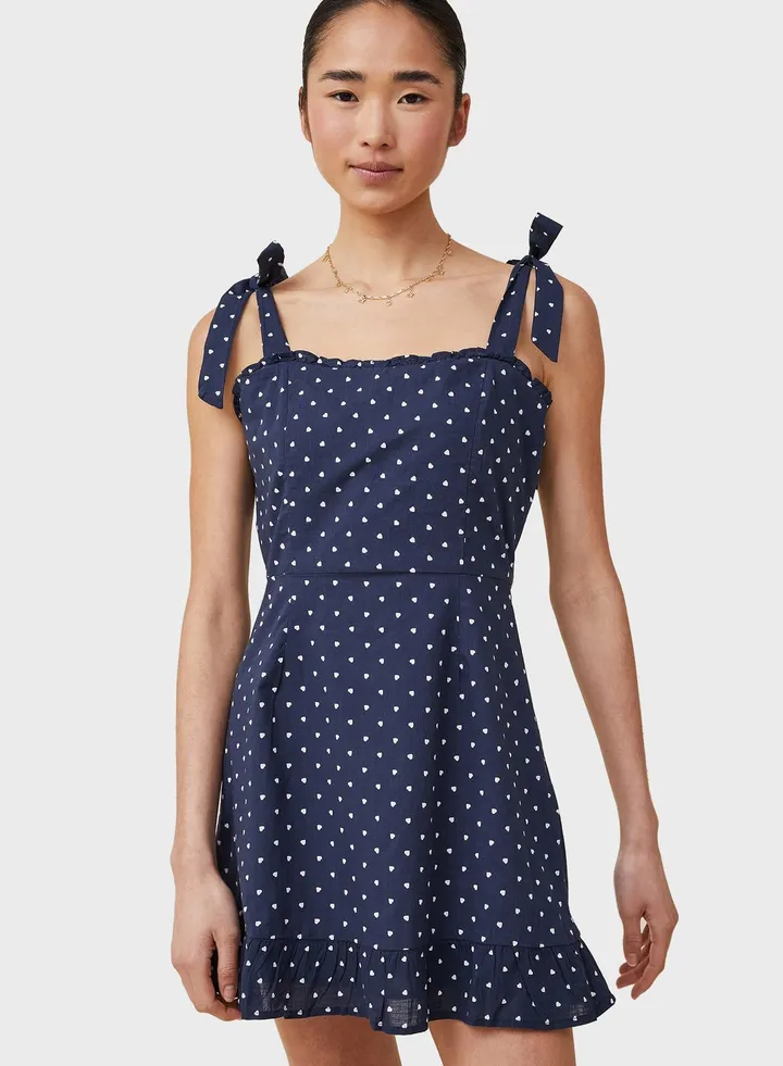 Heart Print Tie Shoulder Dress