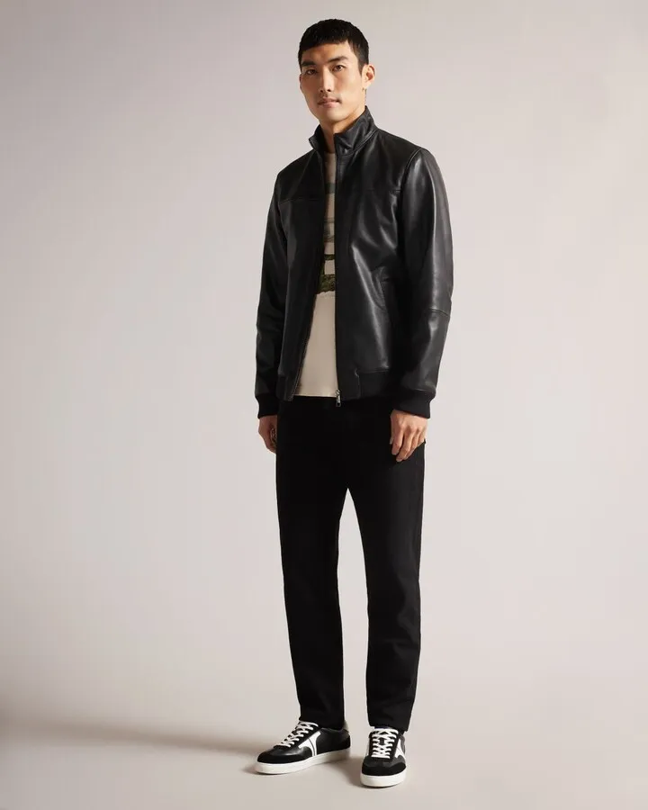 Leather Bomber Jacket in Black
